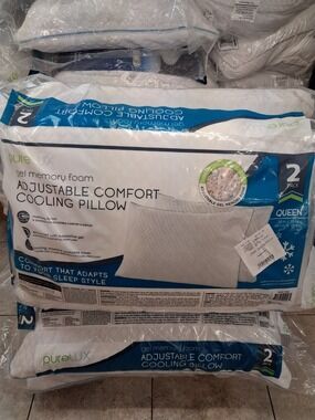 Gel Memory Foam Adjustable Comfort Cooling Pillow - White (2 Pack)